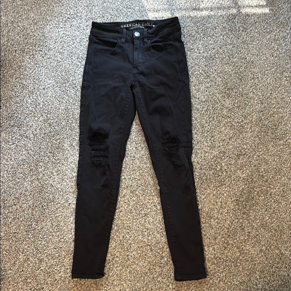 American Eagle Outfitters Black Skinny Jeans with Distressed Details
